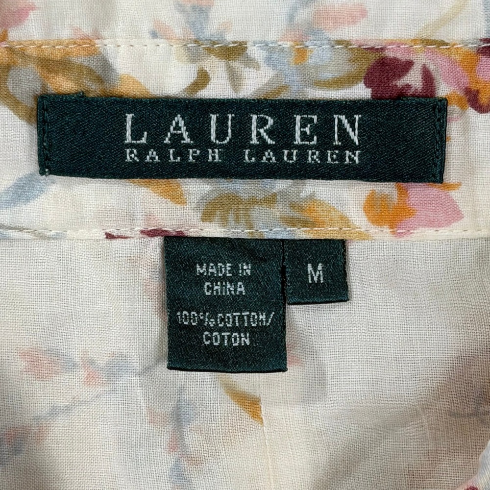 Lauren Ralph Lauren Floral Pintuck Cotton Button Down Shirt Cream Cottagecore M - Picture 4 of 7